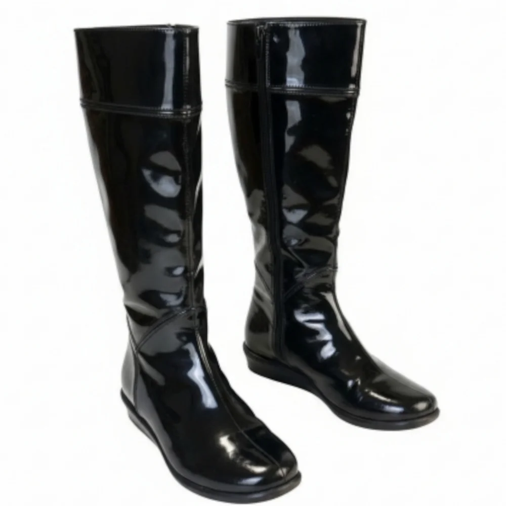 Cole Haan Air Lizzie Black Patent Leather Waterproof Equestrian Boots Size 8AA